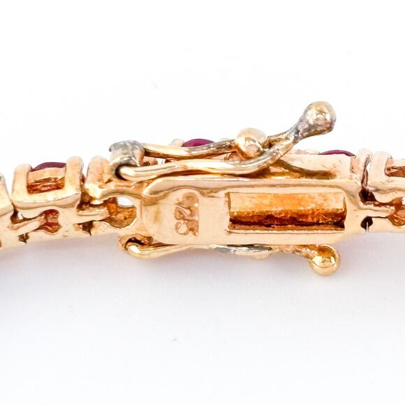 Sterling Silver Gold Tone Lab-Created Ruby and Cubic Zirconia Tennis Bracelet 7" - Picture 4 of 7